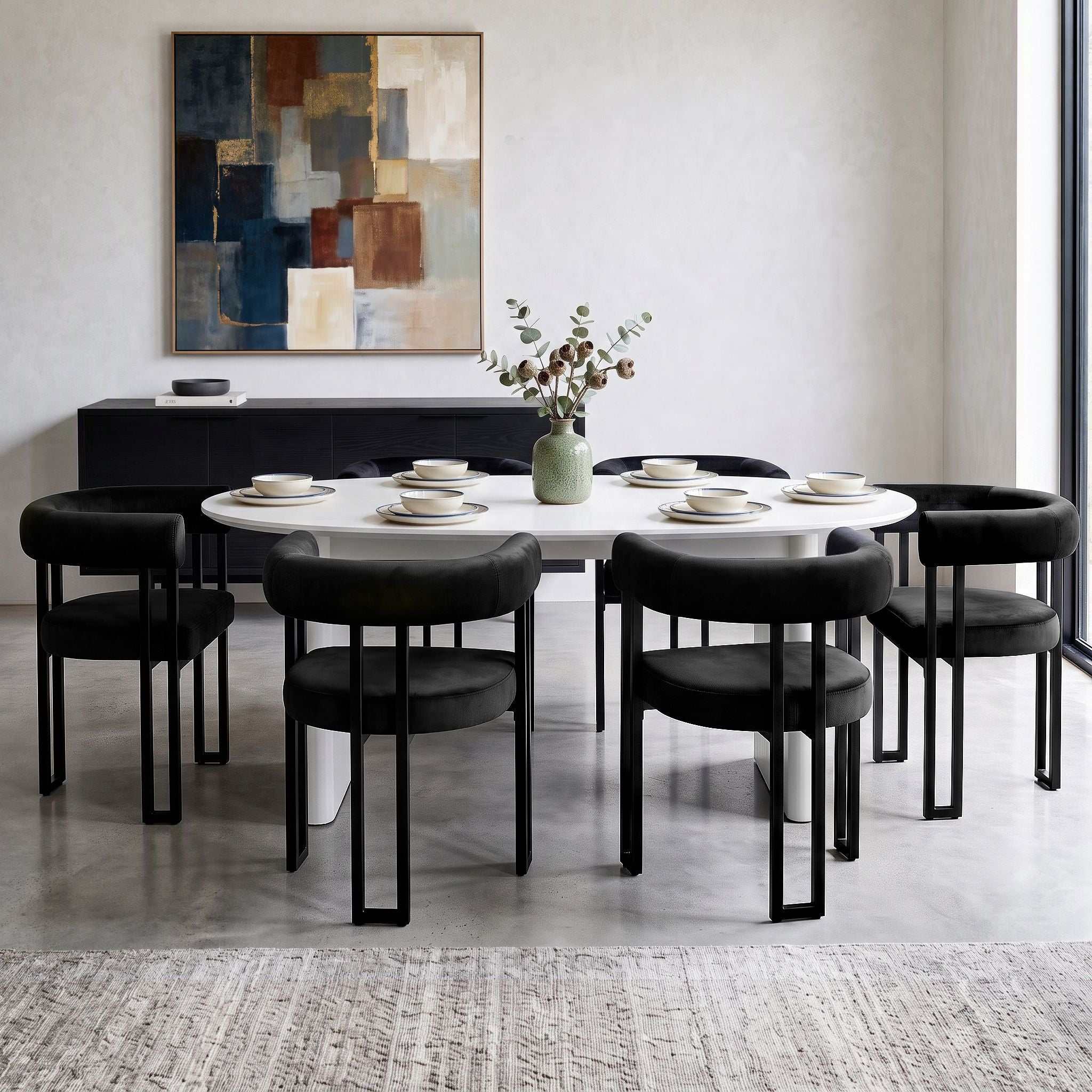 Artiss Dining Chairs Set of 6 Velvet Upholstered Barrel Chairs with Curved Armrests & Back Black