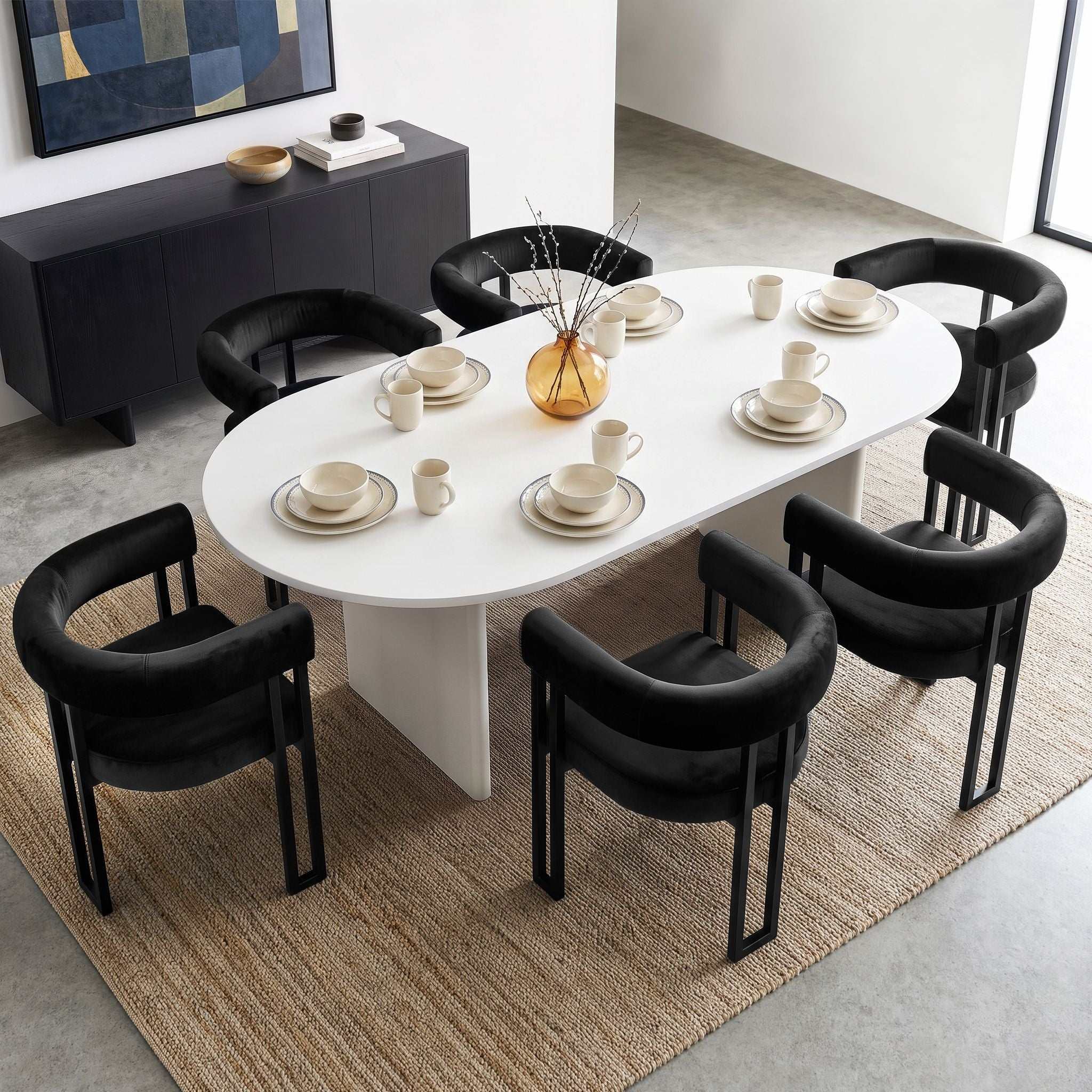 Artiss Dining Chairs Set of 6 Velvet Upholstered Barrel Chairs with Curved Armrests & Back Black