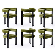 Artiss Dining Chairs Set of 6 Velvet Upholstered Barrel Chairs with Curved Armrests & Back Green