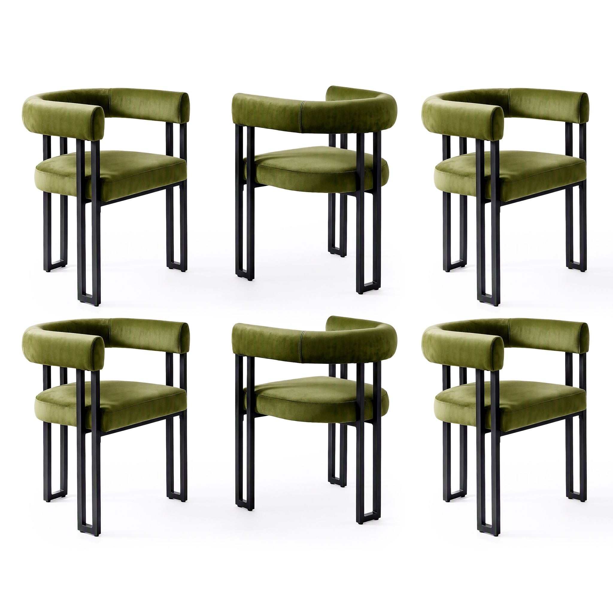 Artiss Dining Chairs Set of 6 Velvet Upholstered Barrel Chairs with Curved Armrests & Back Green