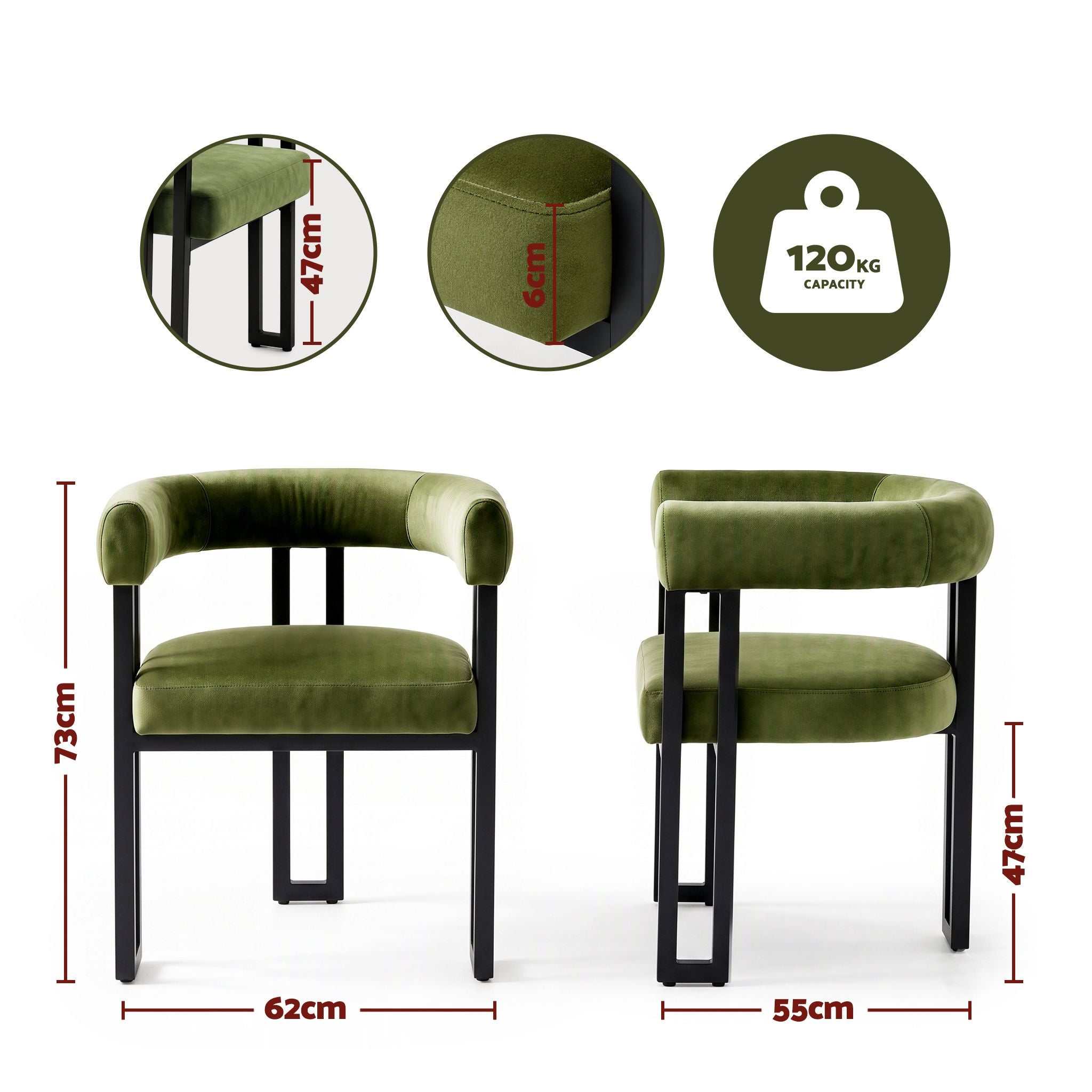 Artiss Dining Chairs Set of 6 Velvet Upholstered Barrel Chairs with Curved Armrests & Back Green
