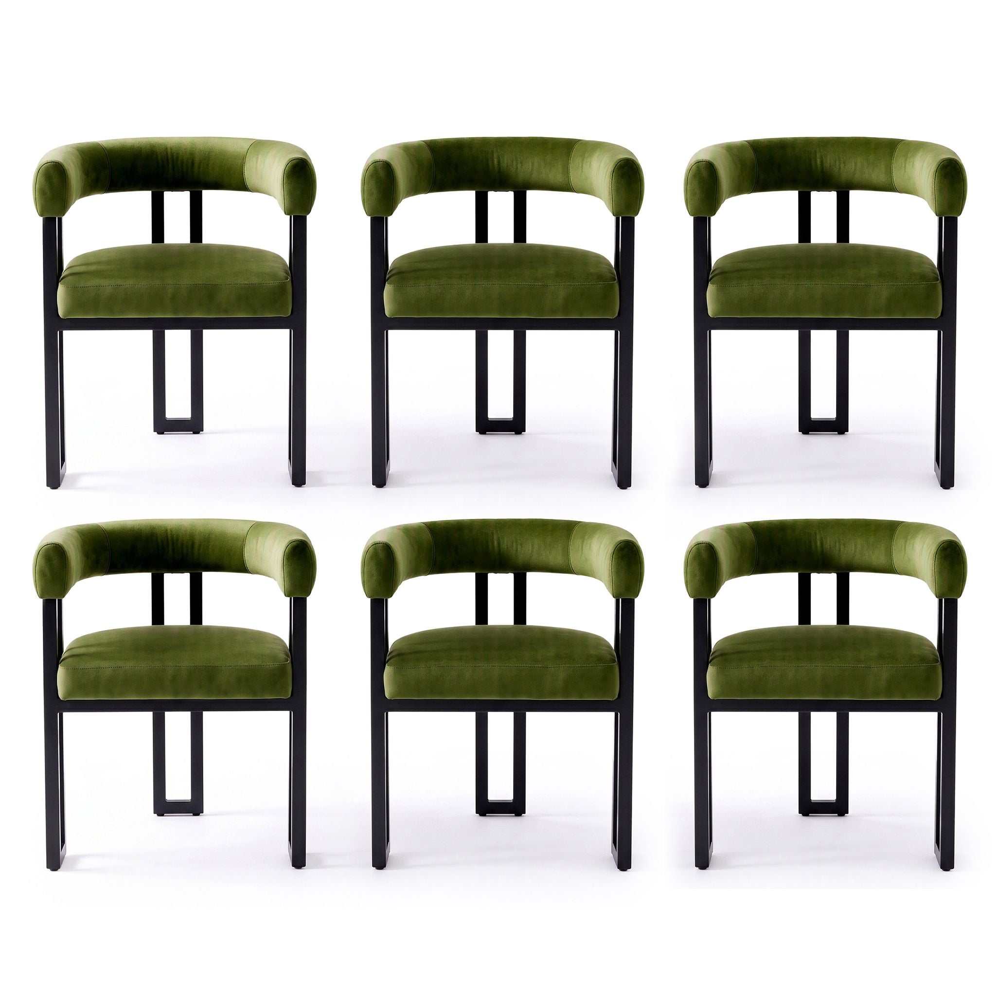 Artiss Dining Chairs Set of 6 Velvet Upholstered Barrel Chairs with Curved Armrests & Back Green