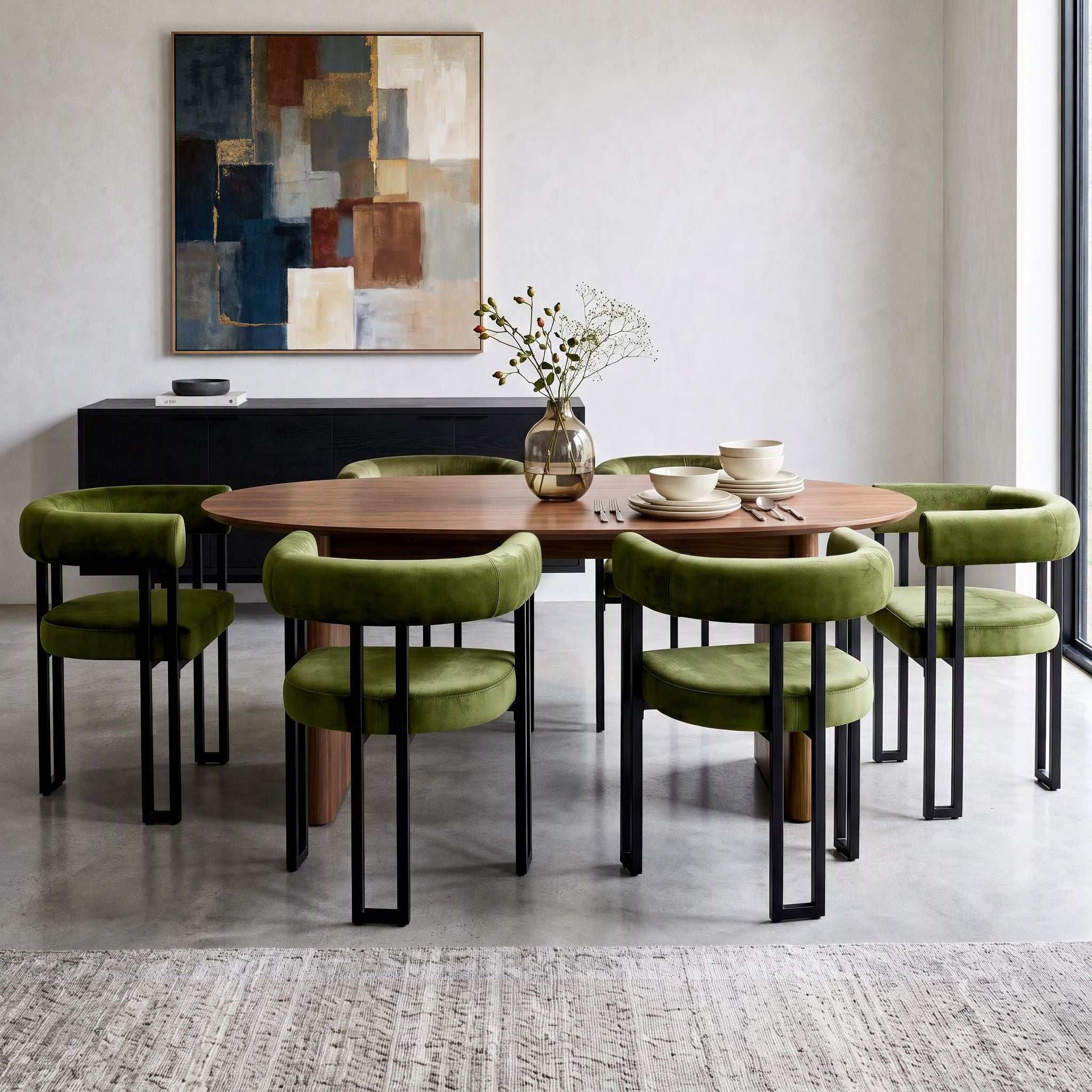 Artiss Dining Chairs Set of 6 Velvet Upholstered Barrel Chairs with Curved Armrests & Back Green