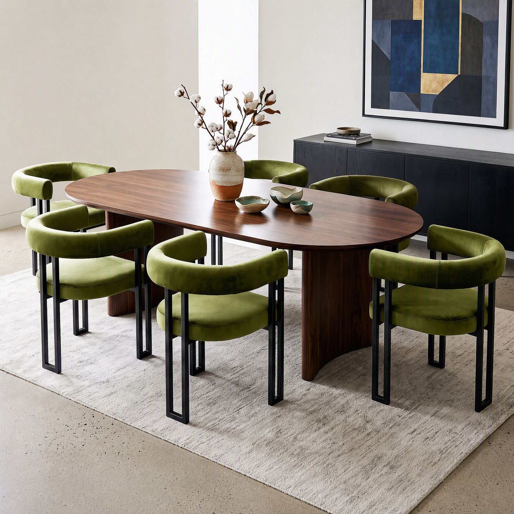 Artiss Dining Chairs Set of 6 Velvet Upholstered Barrel Chairs with Curved Armrests & Back Green