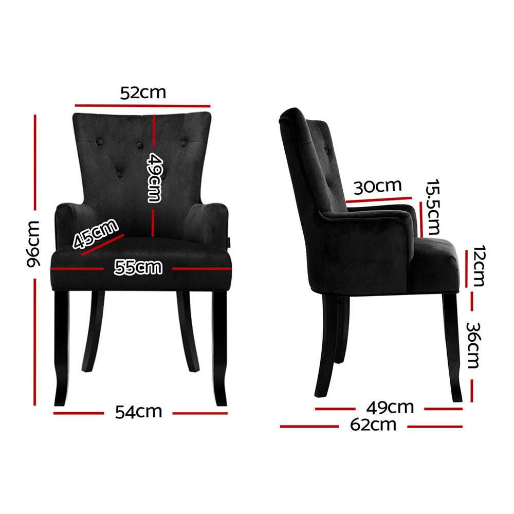 4x Artiss Dining Chairs Velvet French Provincial Armchair Black