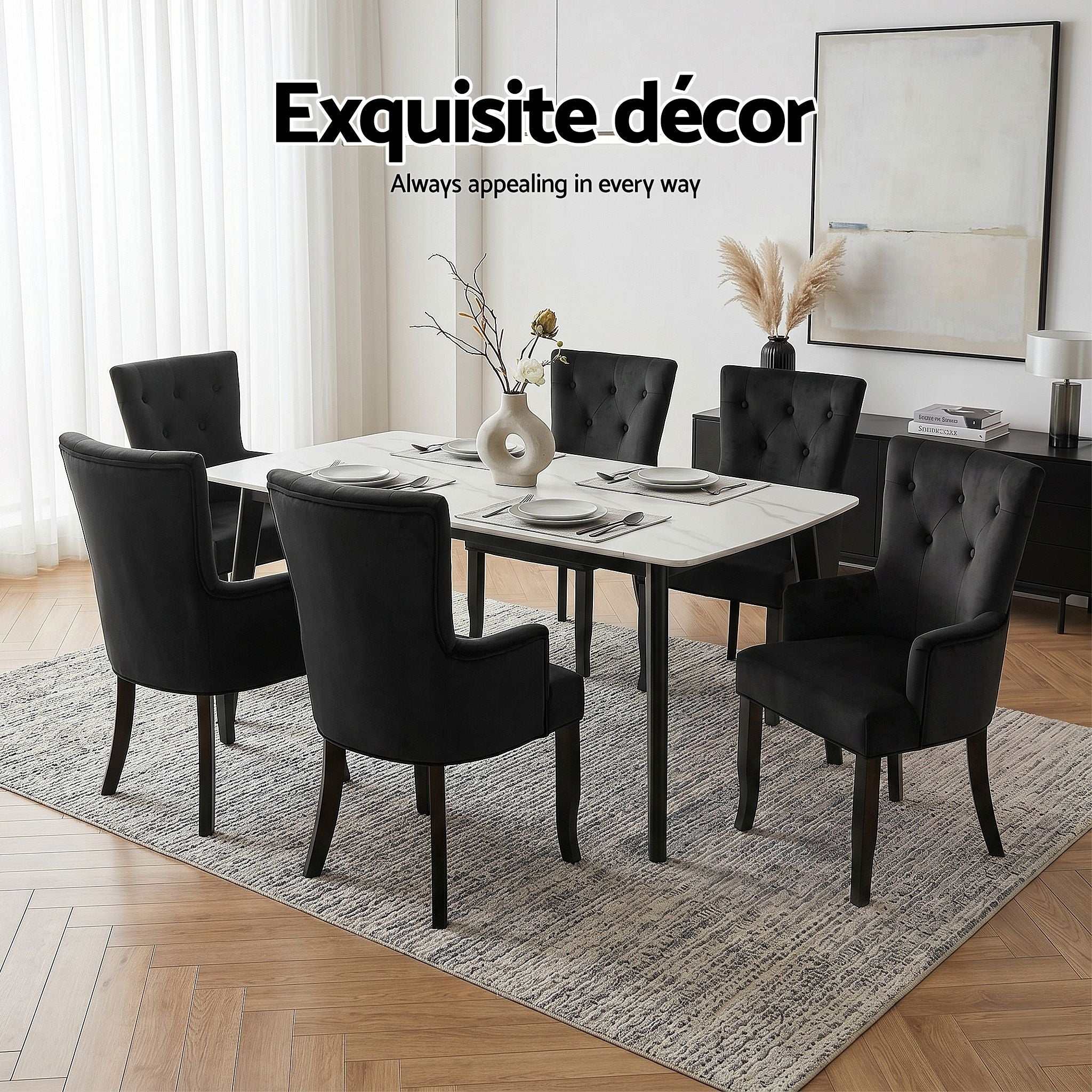 6x Artiss Dining Chairs Velvet French Provincial Armchair Black