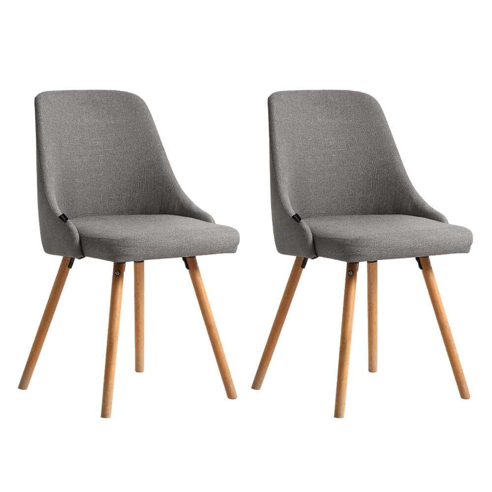 Artiss Fabric Upholstered Dining Chairs Set of 2 - Grey