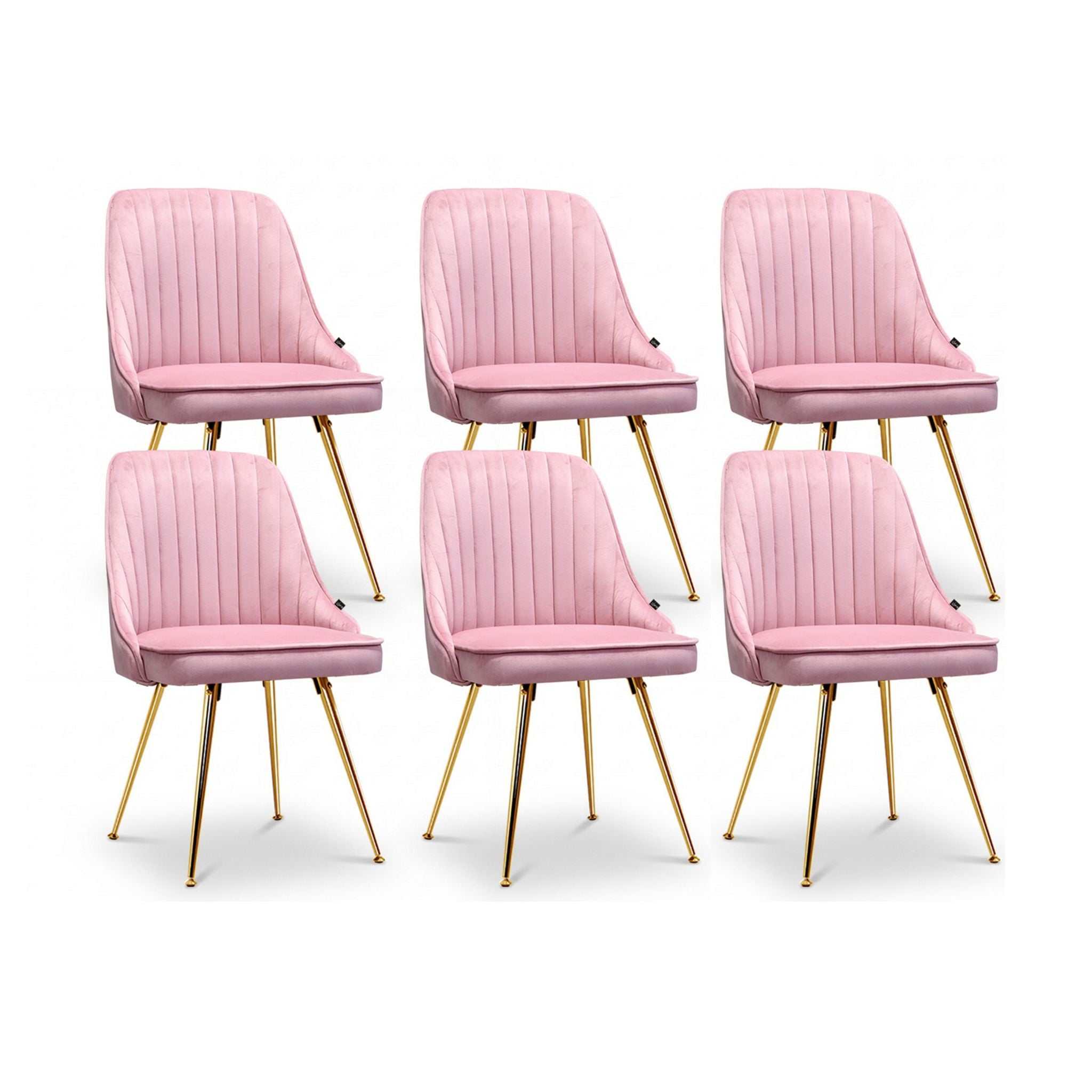 Artiss Dining Chairs Set of 6 Velvet Channel Tufted Pink