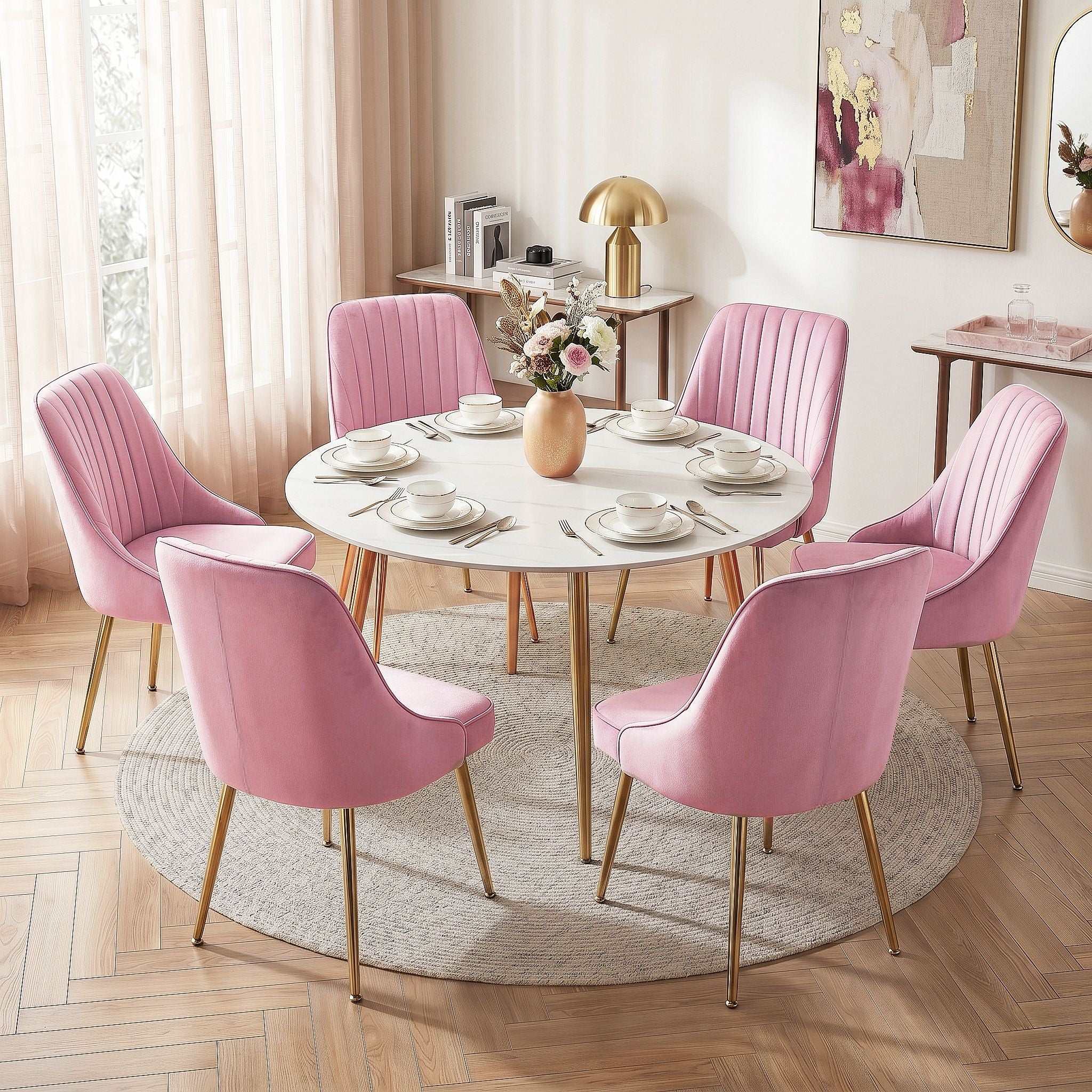 Artiss Dining Chairs Set of 6 Velvet Channel Tufted Pink