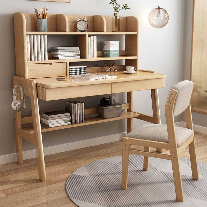 Ave Solid Wood Study Desk with Shelf and Drawers Bookcase - Pink