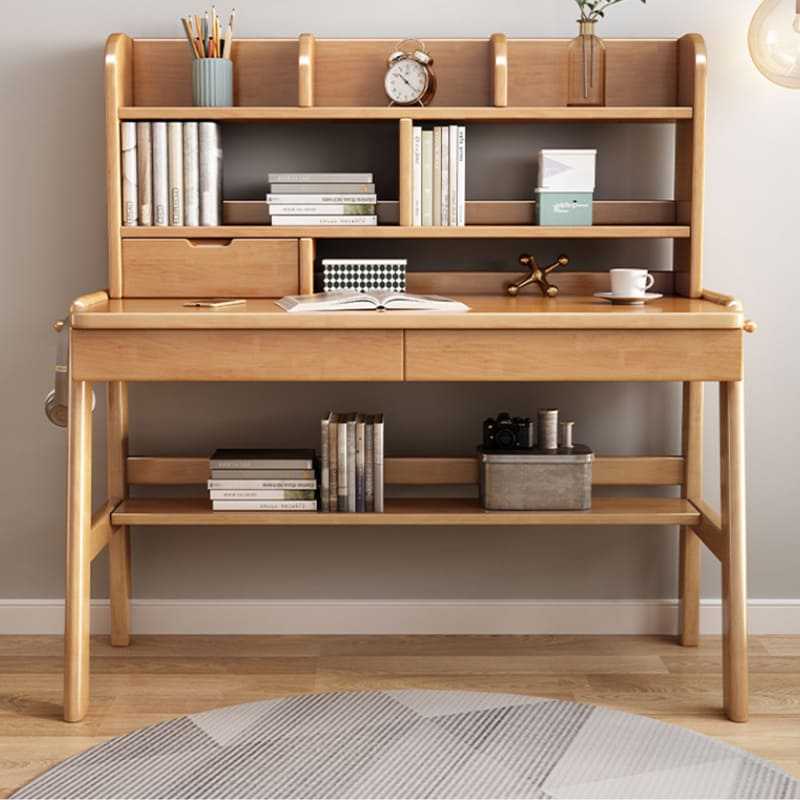 Ave Solid Wood Study Desk with Shelf and Drawers Bookcase - Pink