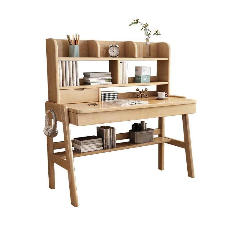 Ave Solid Wood Study Desk with Shelf and Drawers Bookcase - Pink