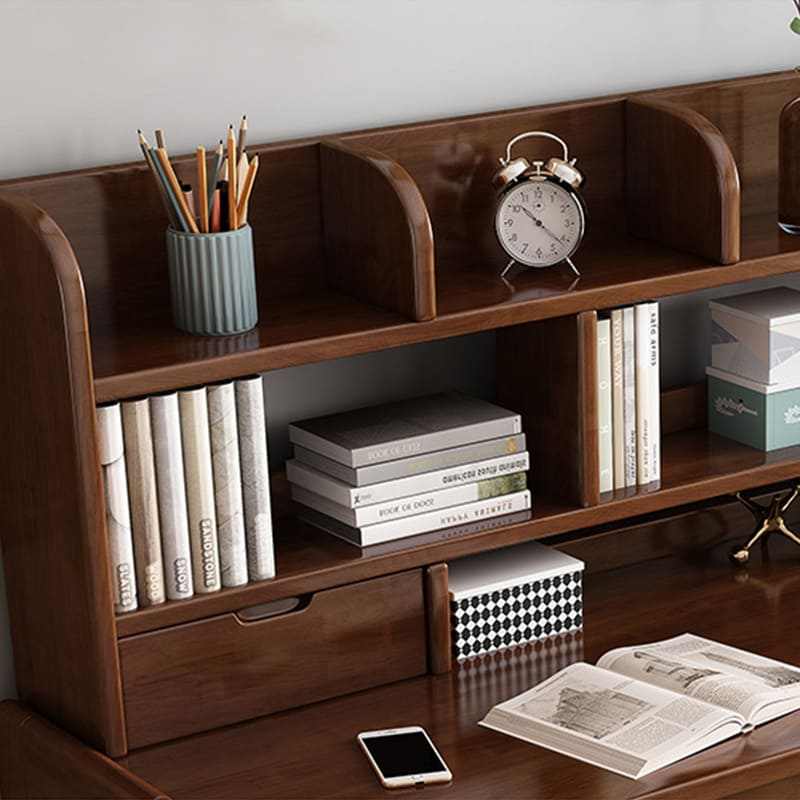 Ave Solid Wood Study Desk with Shelf and Drawers Bookcase - Walnut
