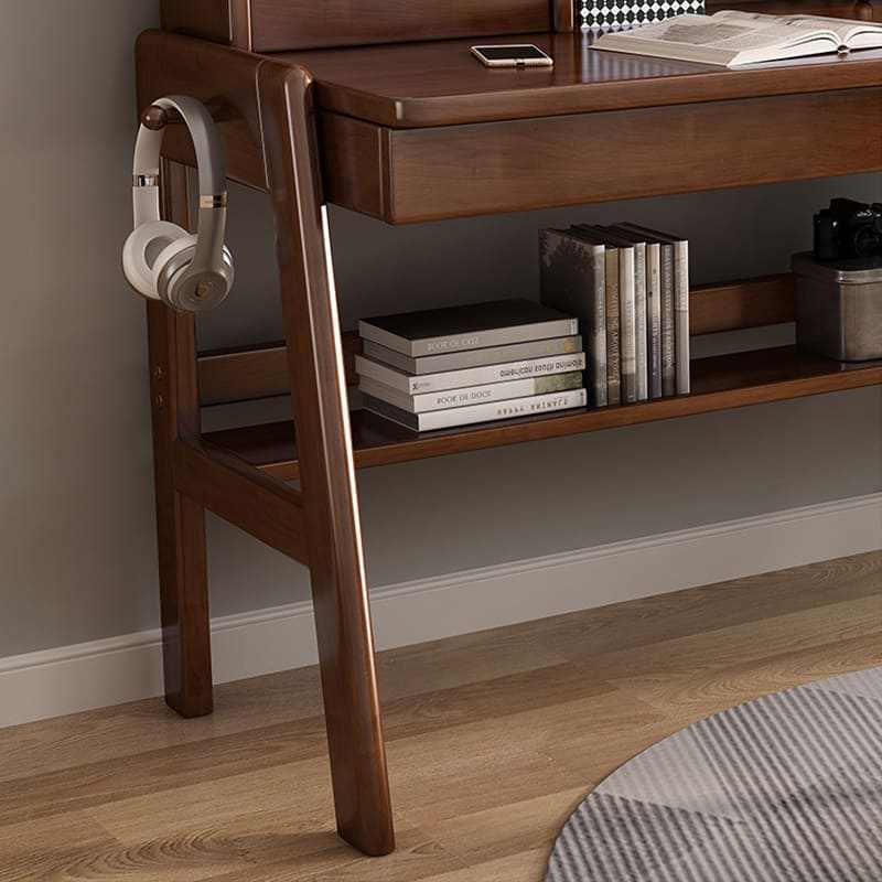Ave Solid Wood Study Desk with Shelf and Drawers Bookcase - Walnut