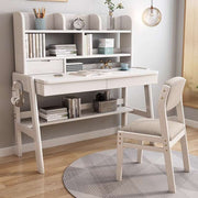 Ave Solid Wood Study Desk with Shelf and Drawers Bookcase - White