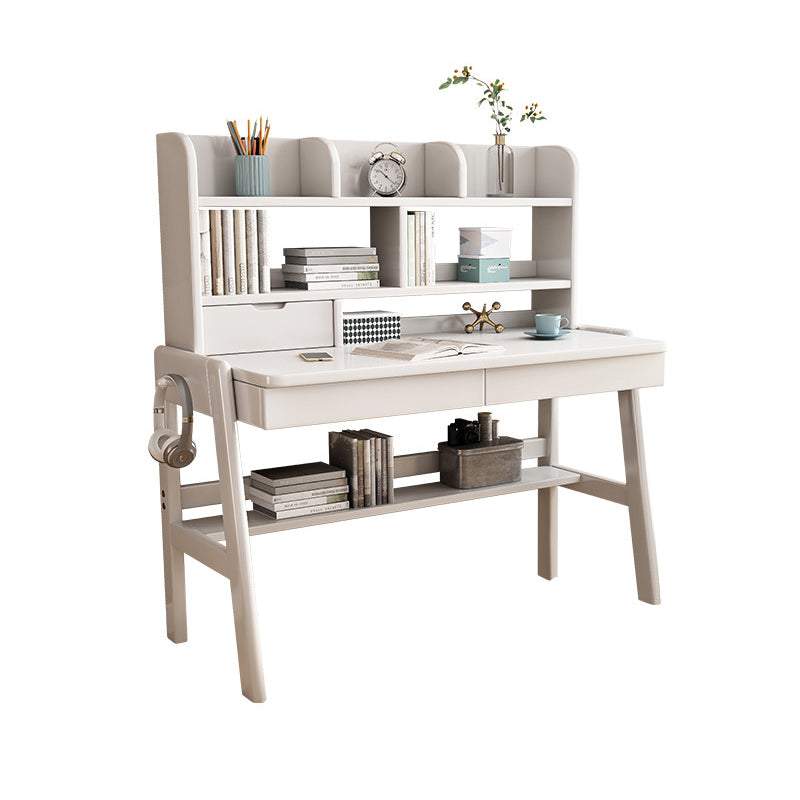 Ave Solid Wood Study Desk with Shelf and Drawers Bookcase - White