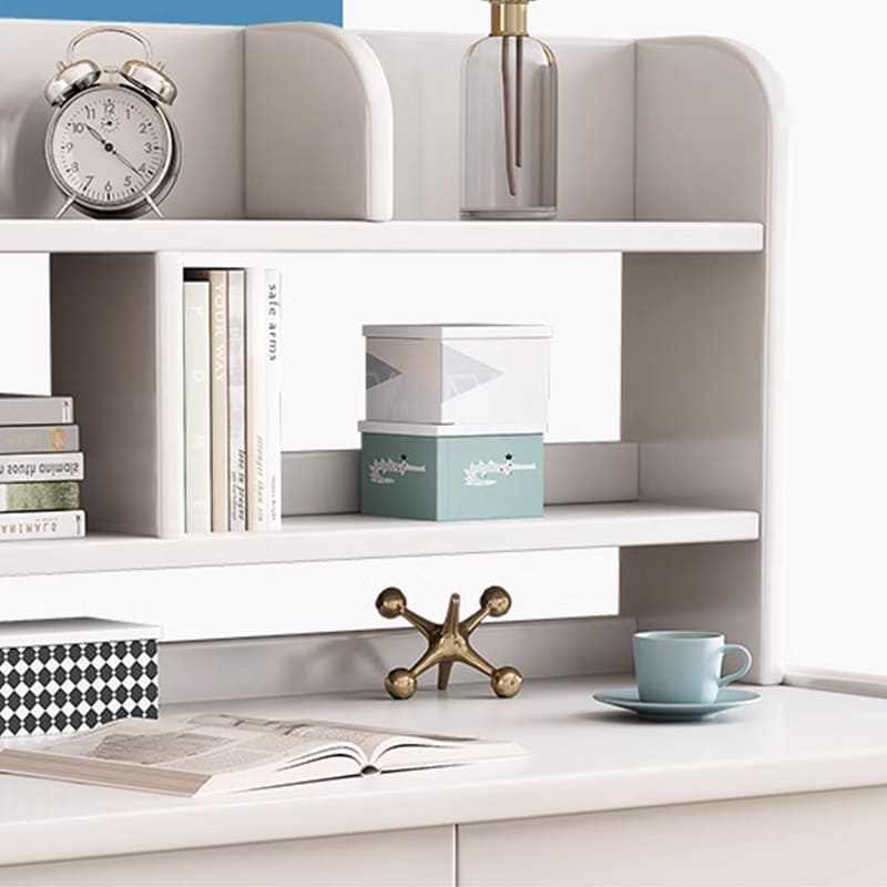 Ave Solid Wood Study Desk with Shelf and Drawers Bookcase - White