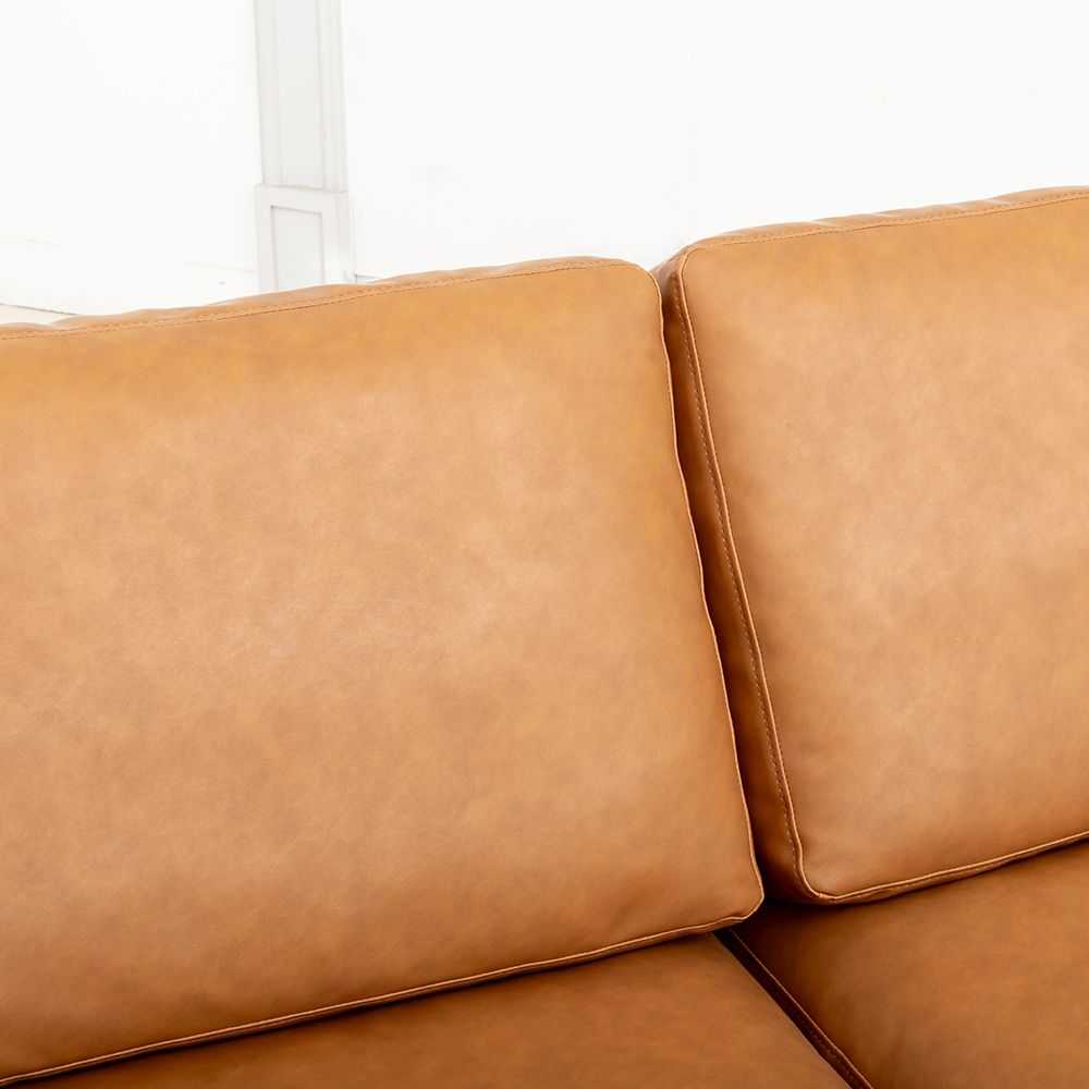 Modern Deep-Seated Sofa, Two-seater, Faux Leather, Brown - Brown PU leather