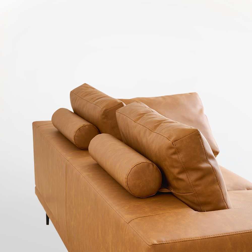 Modern Deep-Seated Sofa, Two-seater, Faux Leather, Brown - Brown PU leather