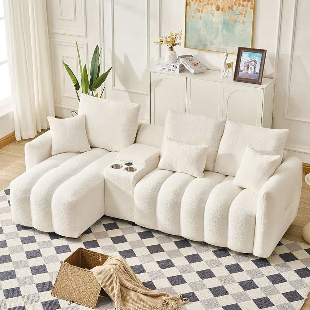 92-inch high-quality teddy fur fabric corner sofa - Black