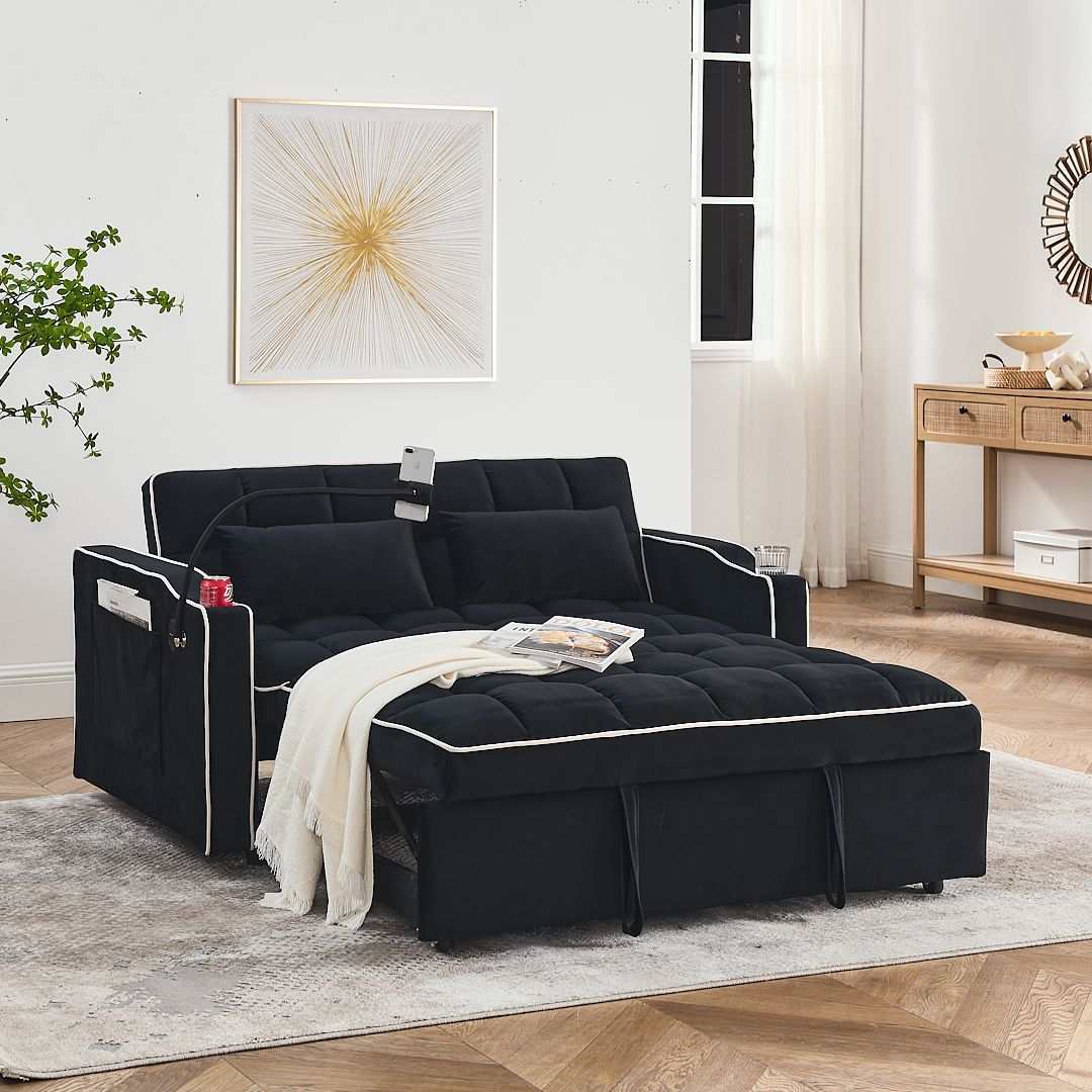 Fashionable Modern and Multi-functional Foldable Velvet Sofa Bed - Black
