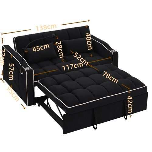 Fashionable Modern and Multi-functional Foldable Velvet Sofa Bed - Black