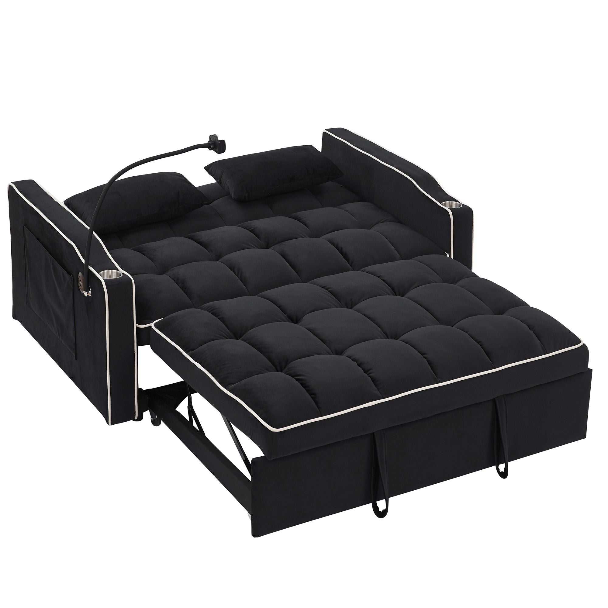 Fashionable Modern and Multi-functional Foldable Velvet Sofa Bed - Black