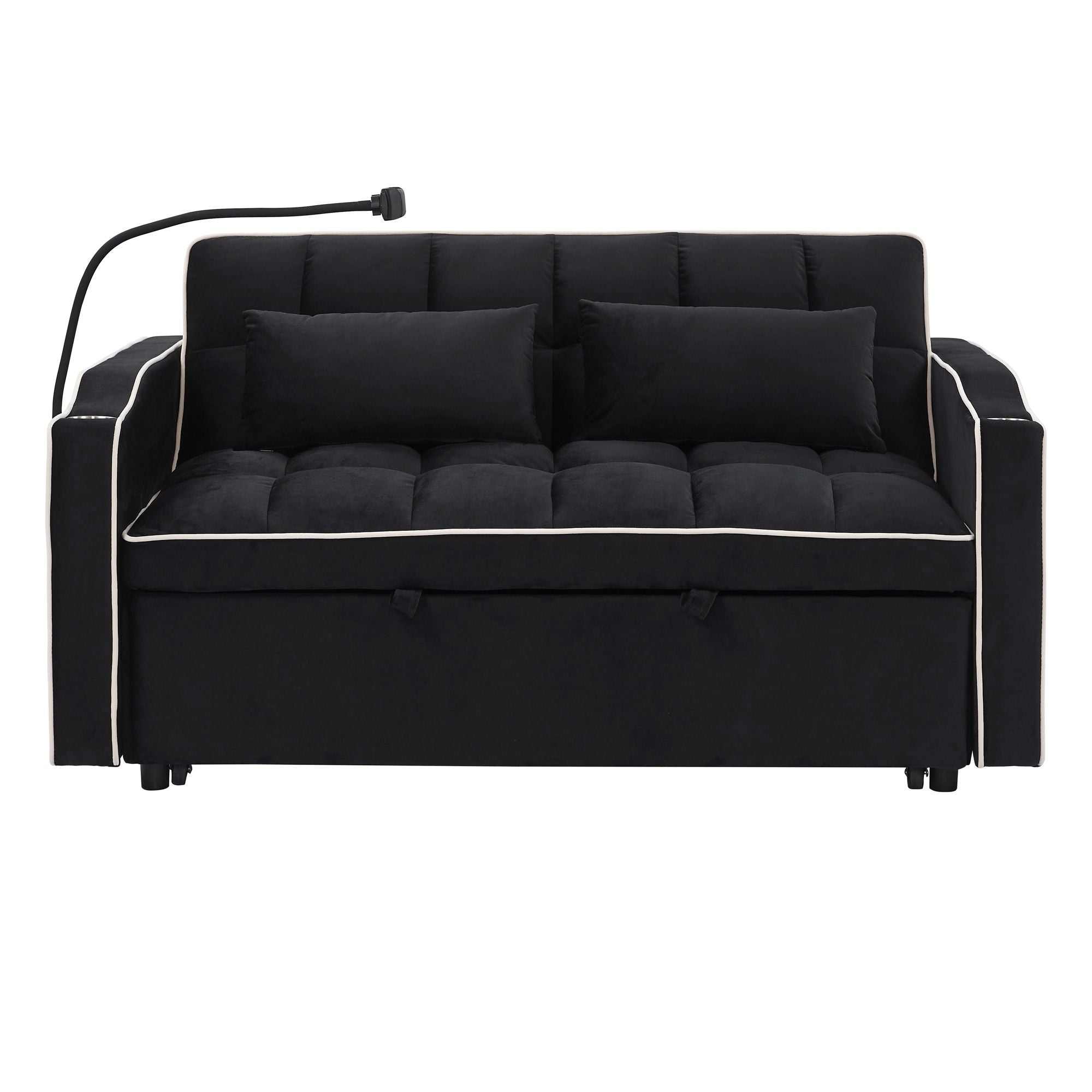 Fashionable Modern and Multi-functional Foldable Velvet Sofa Bed - Black