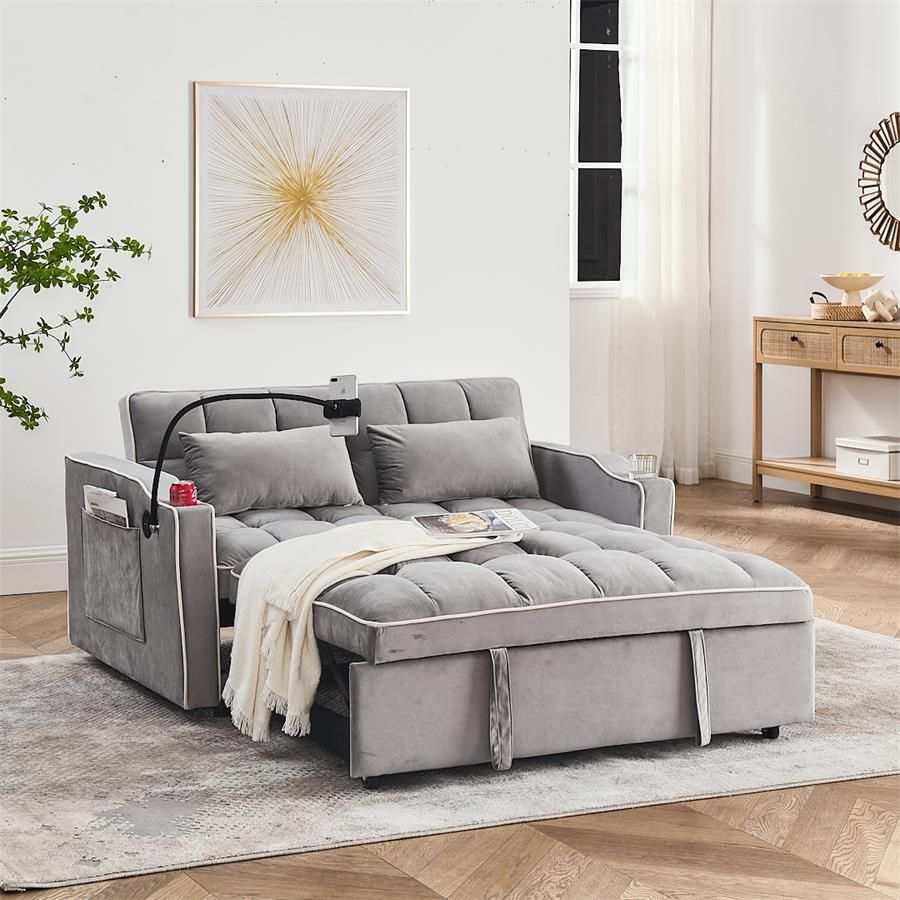 Fashionable Modern and Multi-functional Foldable Velvet Sofa Bed - Light Grey