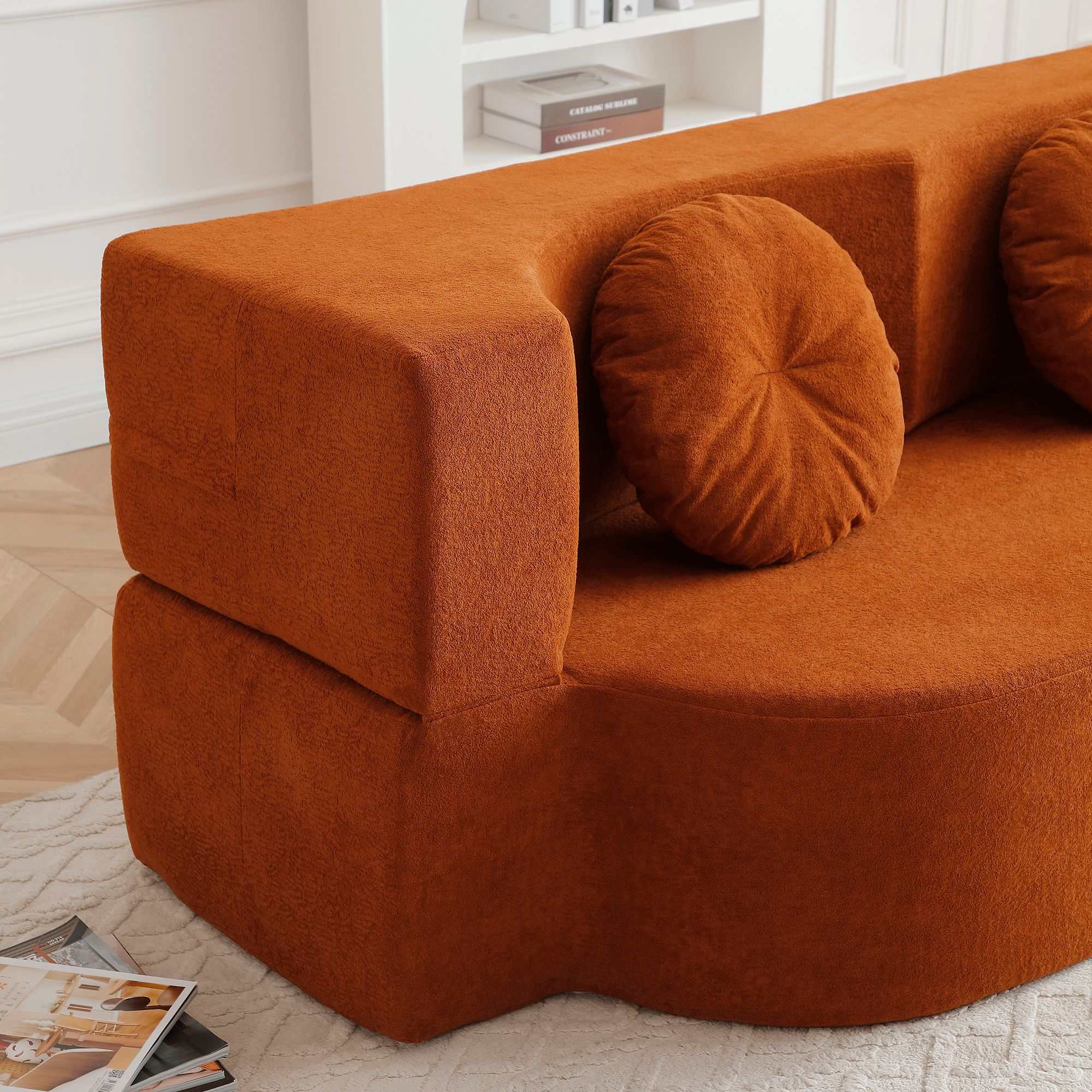 Convertible Folding Sofa Bed / Plush Corduroy Loveseat Couch - Grey