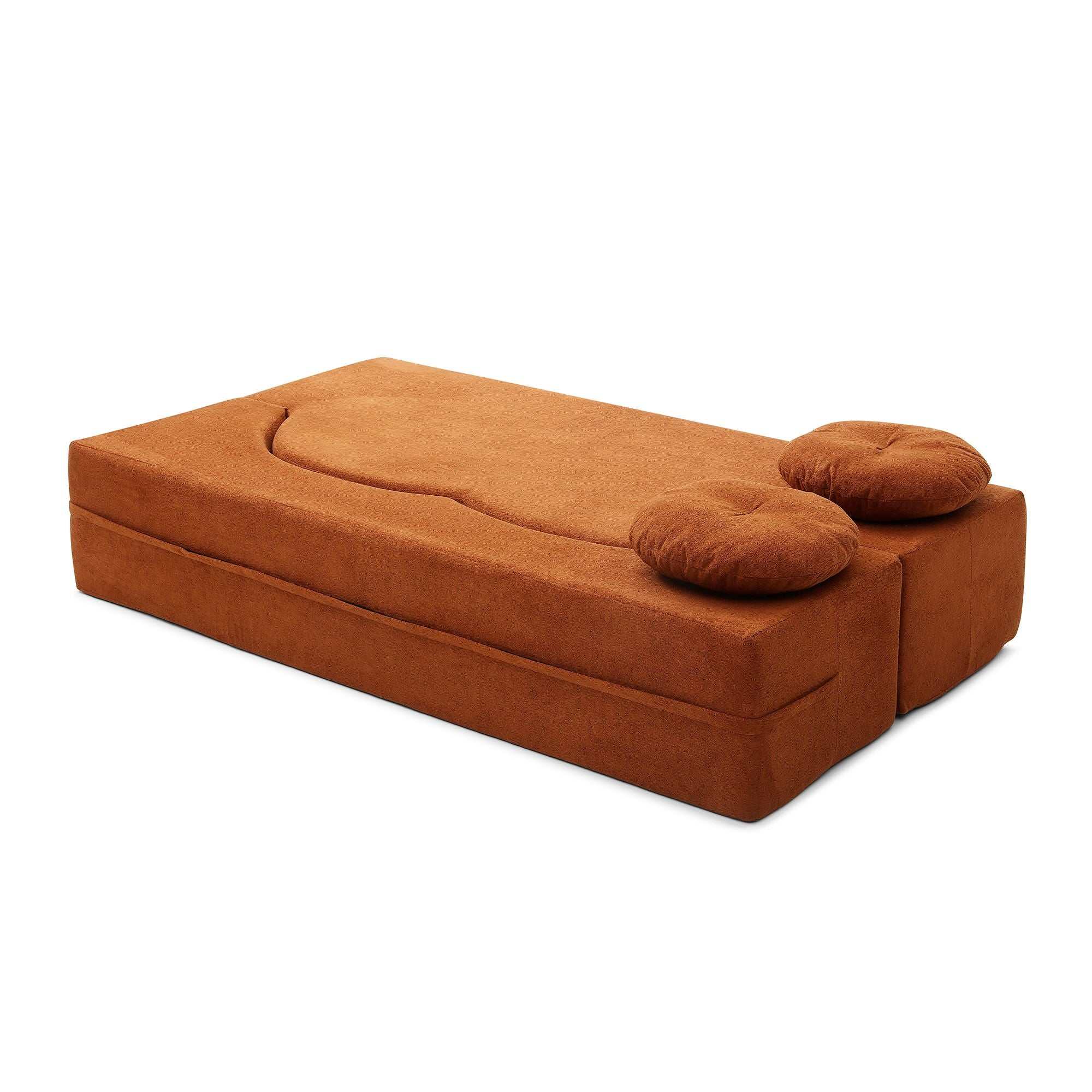 Convertible Folding Sofa Bed / Plush Corduroy Loveseat Couch - Orange
