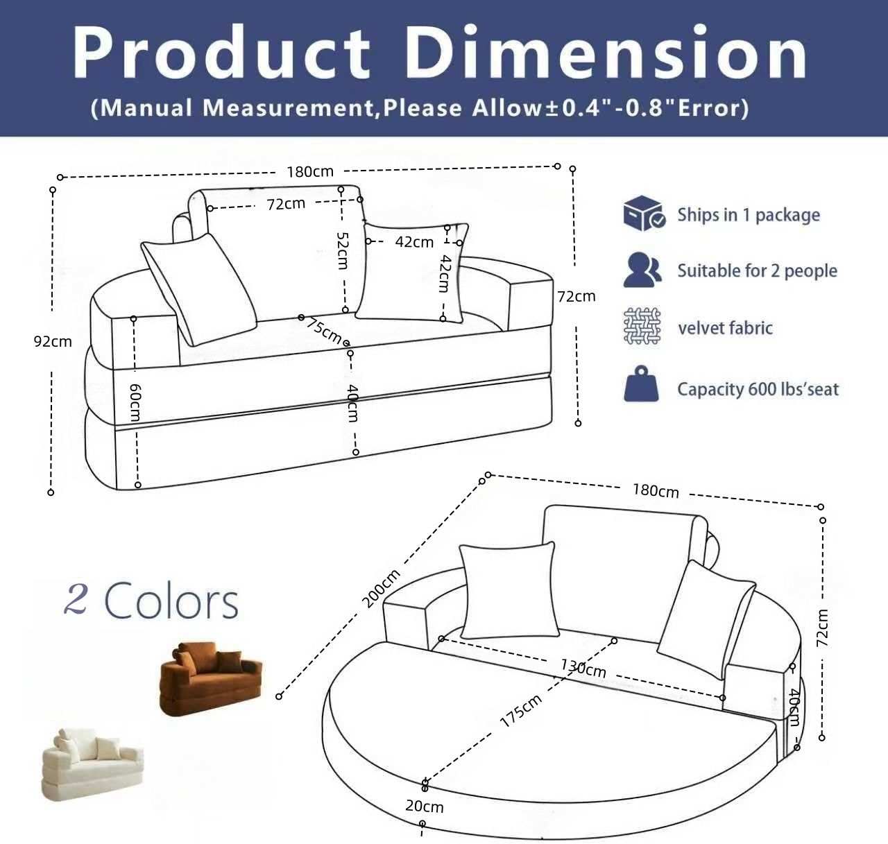 Multifunctional Round convertible Sofa Bed(Compressed Packaging) - Orange