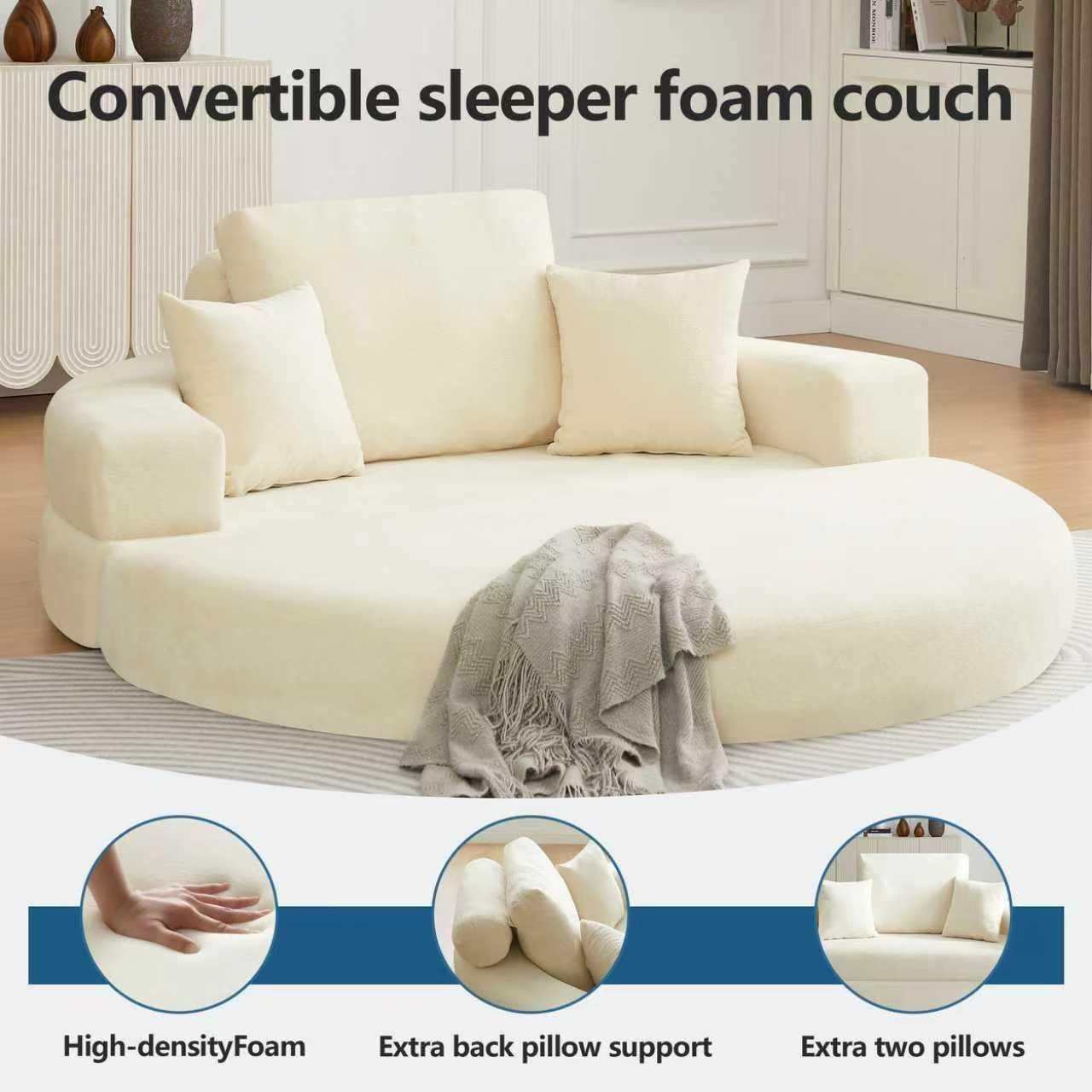 Multifunctional Round convertible Sofa Bed(Compressed Packaging) - Orange