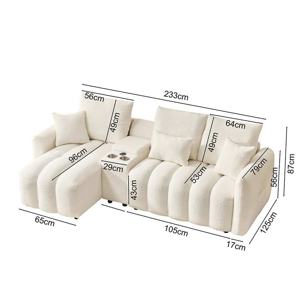 92-inch high-quality teddy fur fabric corner sofa - White