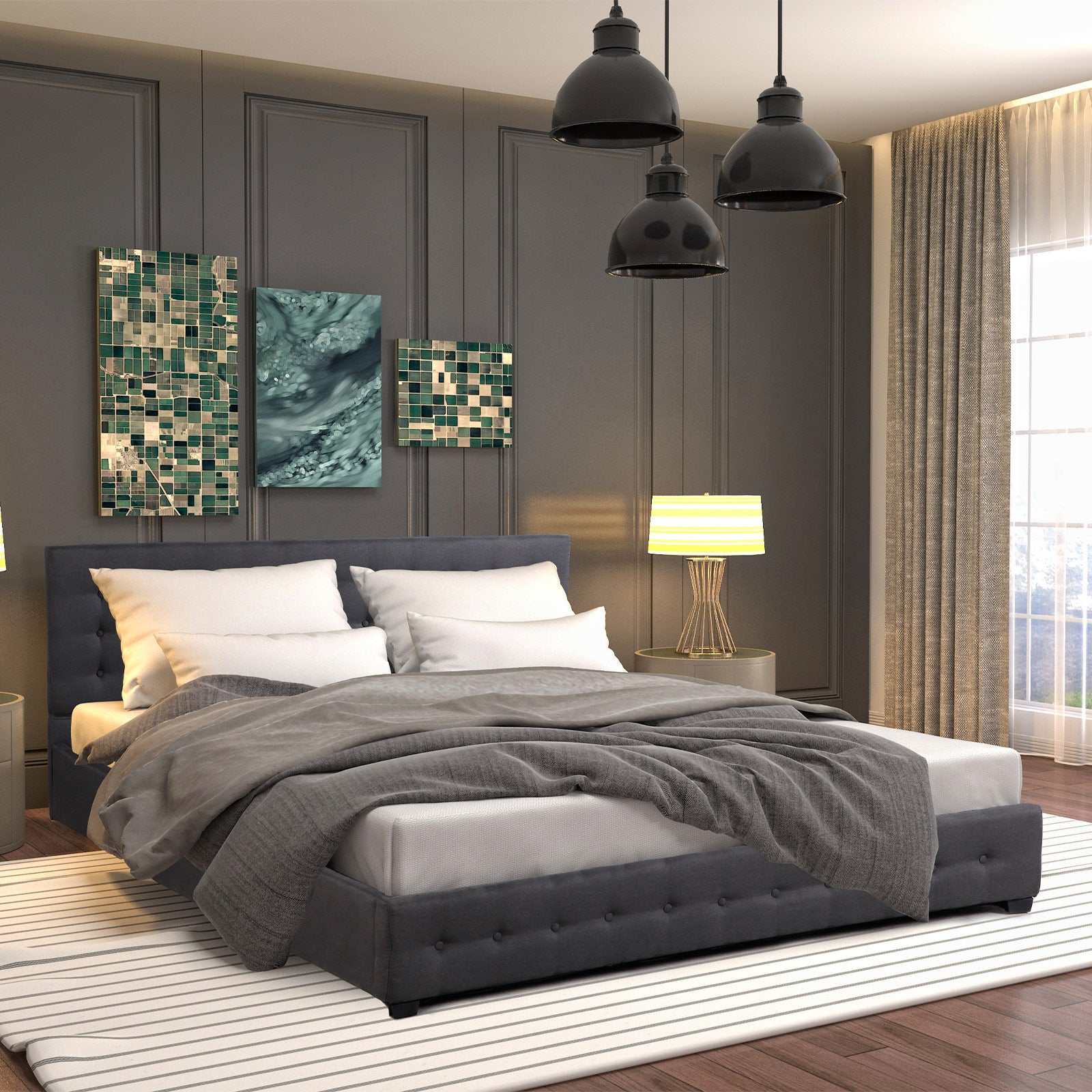 Milano Decor Eden Gas Lift Bed With Headboard Platform Storage Dark Grey Fabric - Single - Dark Grey