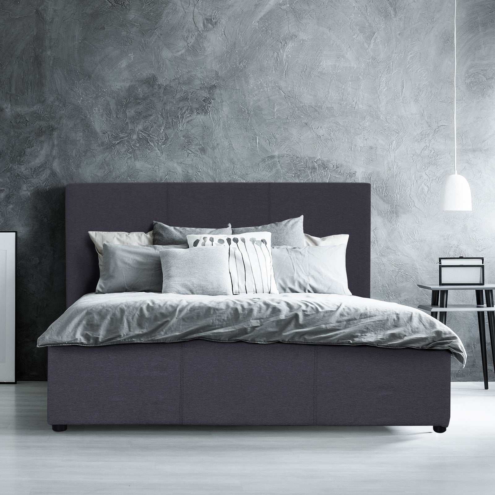 Milano Luxury Gas Lift Bed Frame Base And Headboard With Storage - Double - Charcoal