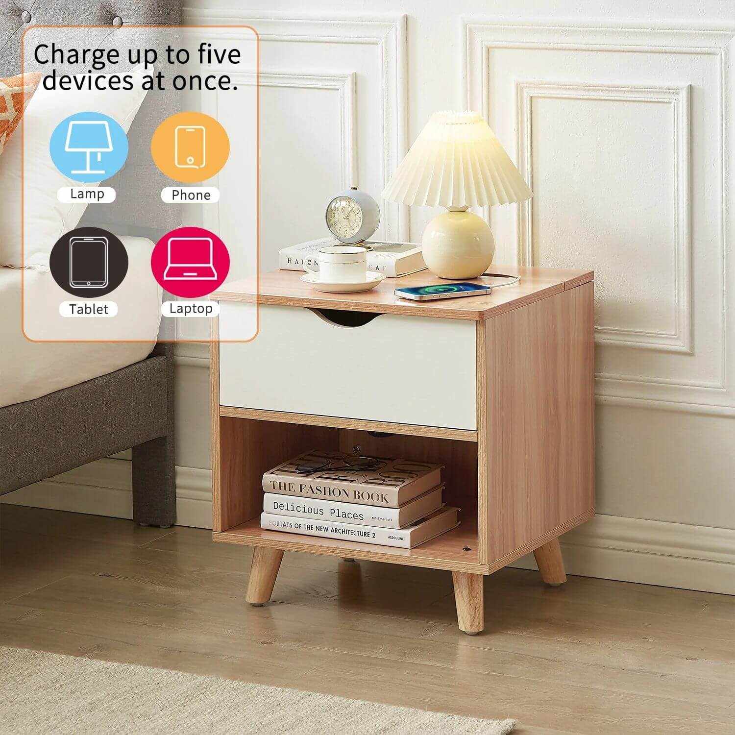 Bedside Table with USB Ports