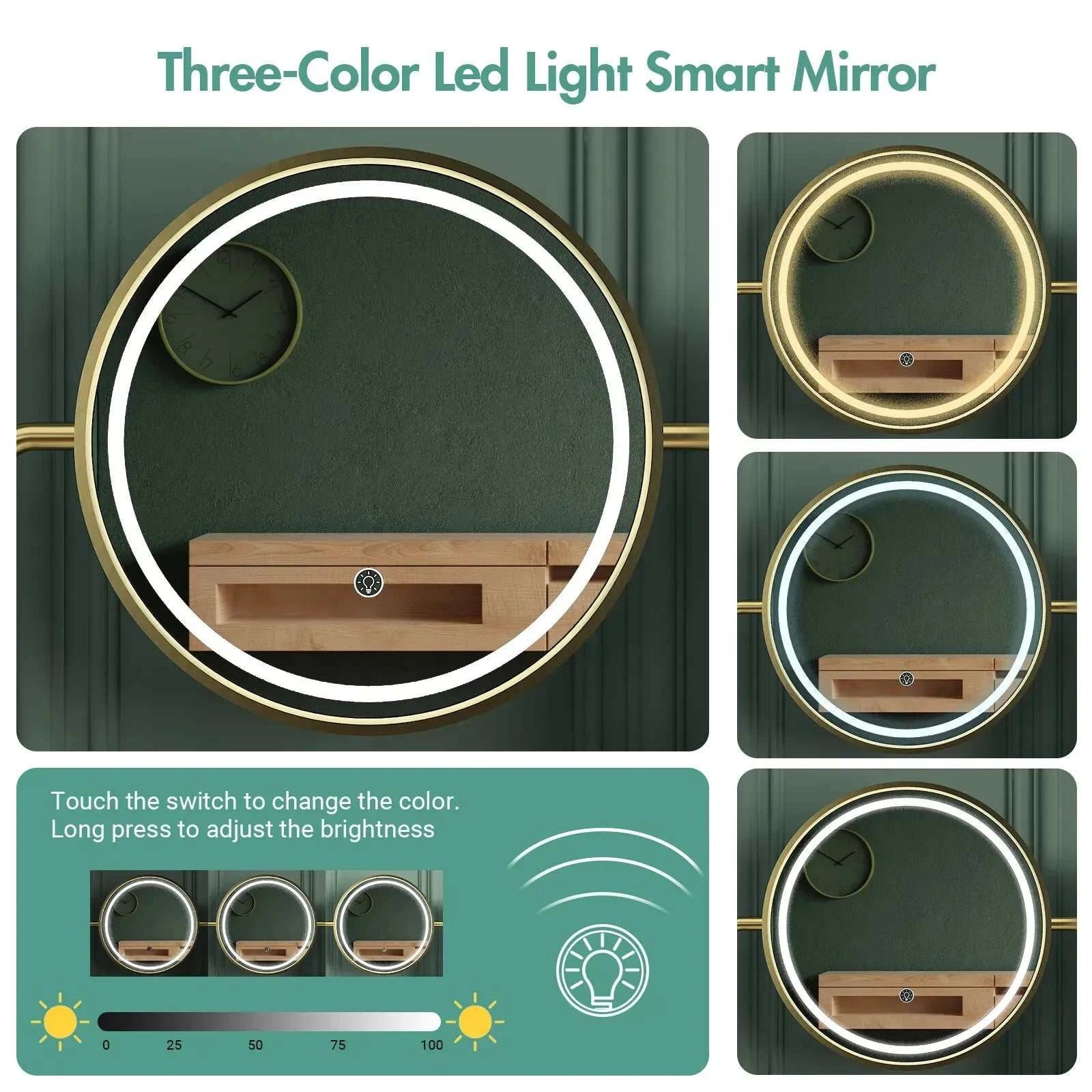 Dressing Table Stool Set in White & Gold with LED Lights and Charging Station