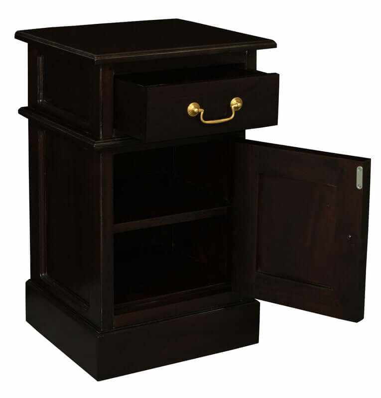Tasmania 1 Solid Door 1 Drawer Dark Brown Bedside Table
