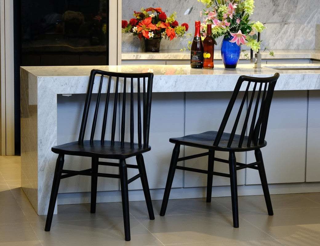 Riviera Solid Oak Dining Chairs Set of 2 - Black