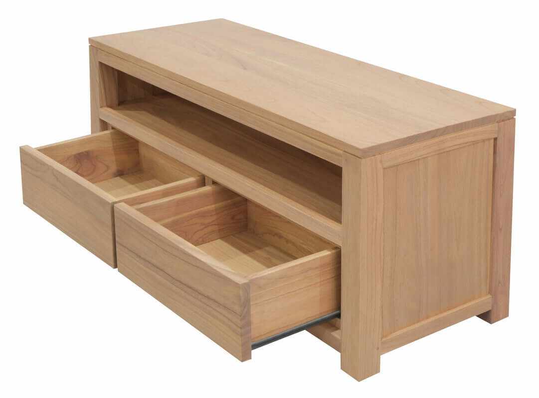 Amsterdam Solid White Cedar Wood Entertainment Unit with Drawer - Natu