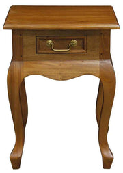 Queen Anne One Drawer Side Table - Light Pecan