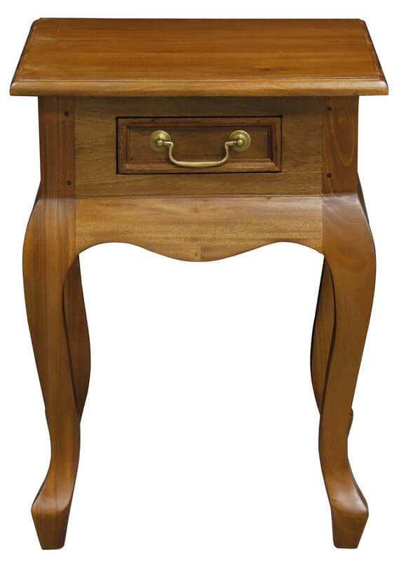 Queen Anne One Drawer Side Table - Light Pecan