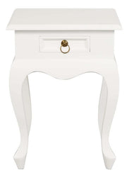 Queen Anne 1 Drawer Side Table - White