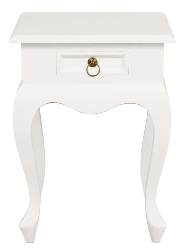 Queen Anne 1 Drawer Side Table - White