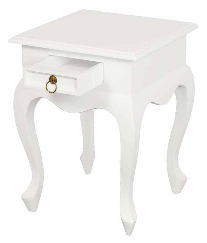 Queen Anne 1 Drawer Side Table - White