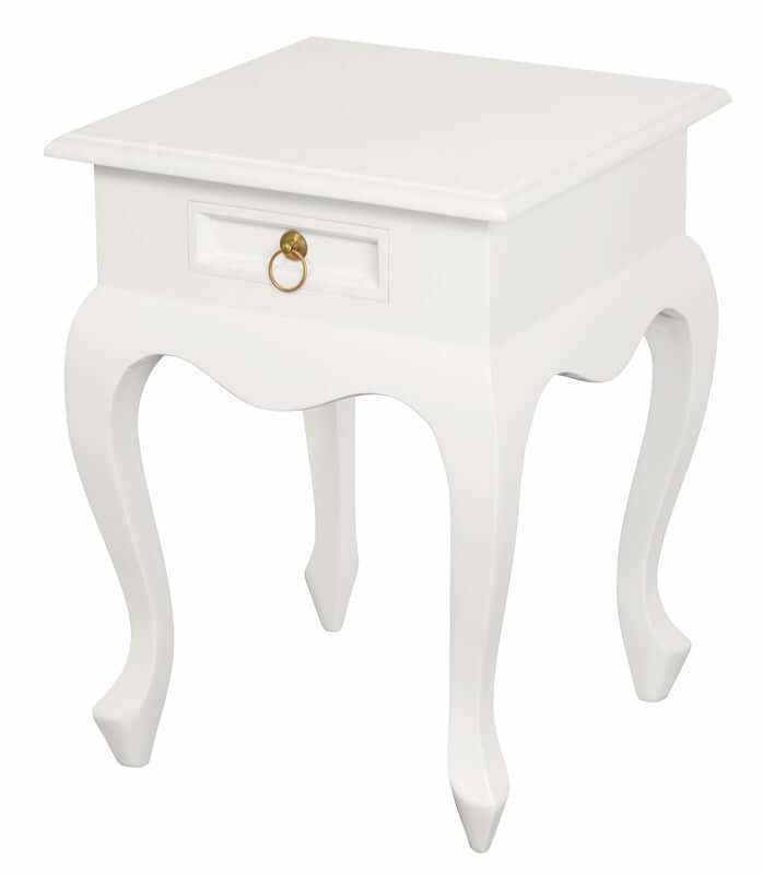 Queen Anne 1 Drawer Side Table - White