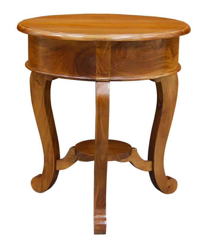 Round Cabriole Leg 1 Drawer Wooden Lamp Table - Light Pecan