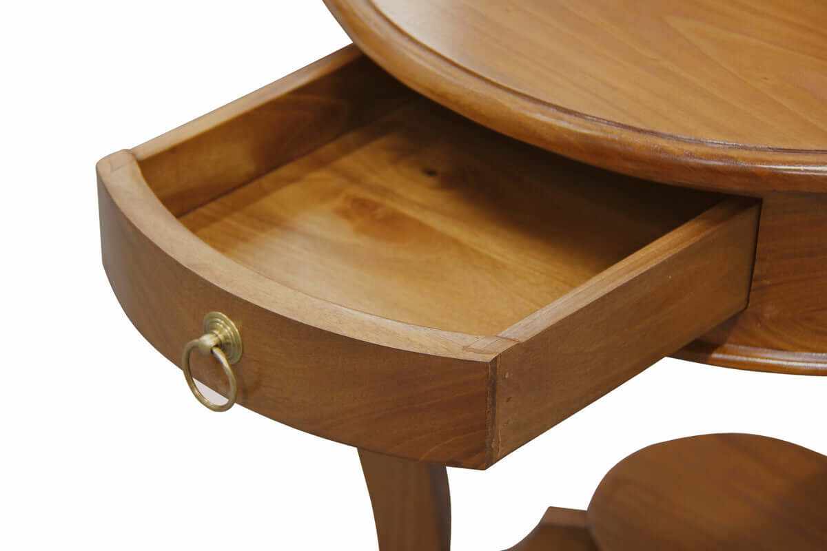 Round Cabriole Leg 1 Drawer Wooden Lamp Table - Light Pecan