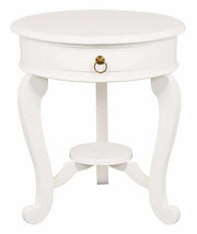 Cabriole Leg 1 Drawer Round Table White